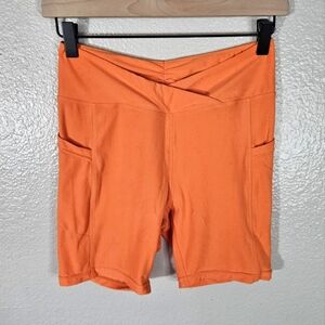 Wolven Tangerine Ruched Crossover Pocket Biker Shorts Size M